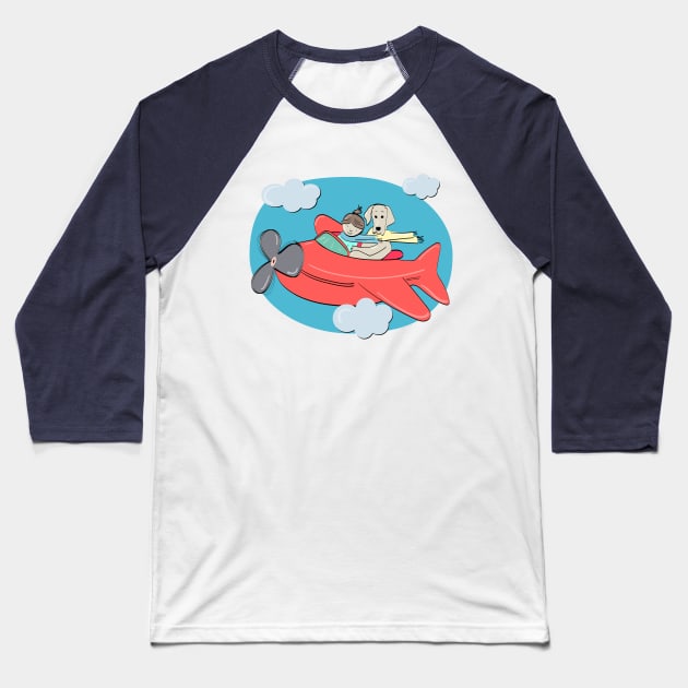 Cute Flying Adventure for a Girl and her Dog in an Airplane Baseball T-Shirt by YourGoods